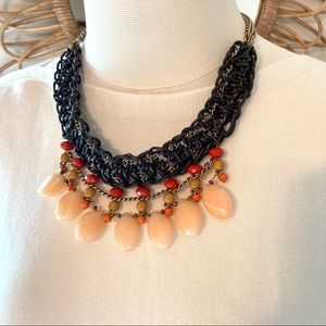 Beautiful Boho Brown, Orange, Peach Stones Statement Collar Necklace